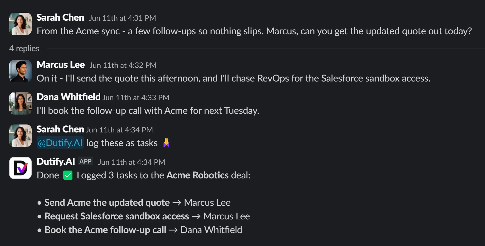 Lens turning a team discussion into follow-up tasks with the right owners